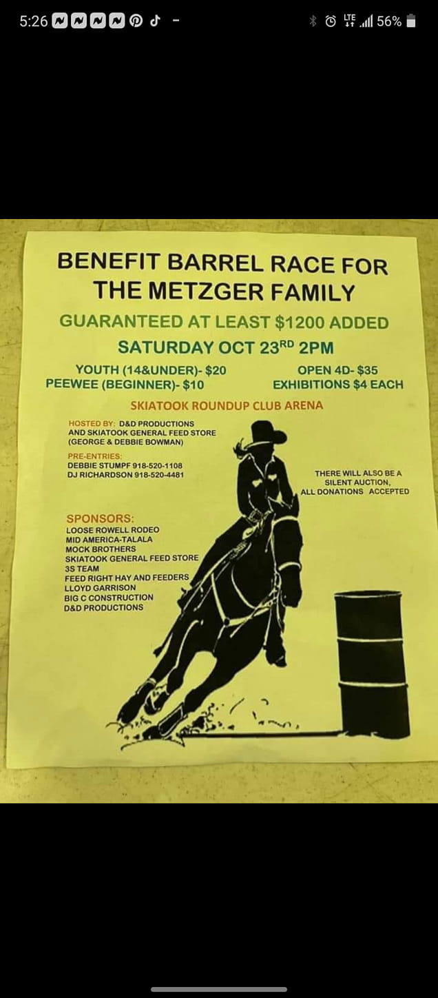 Benefit Barrel Race for The Metzger Family