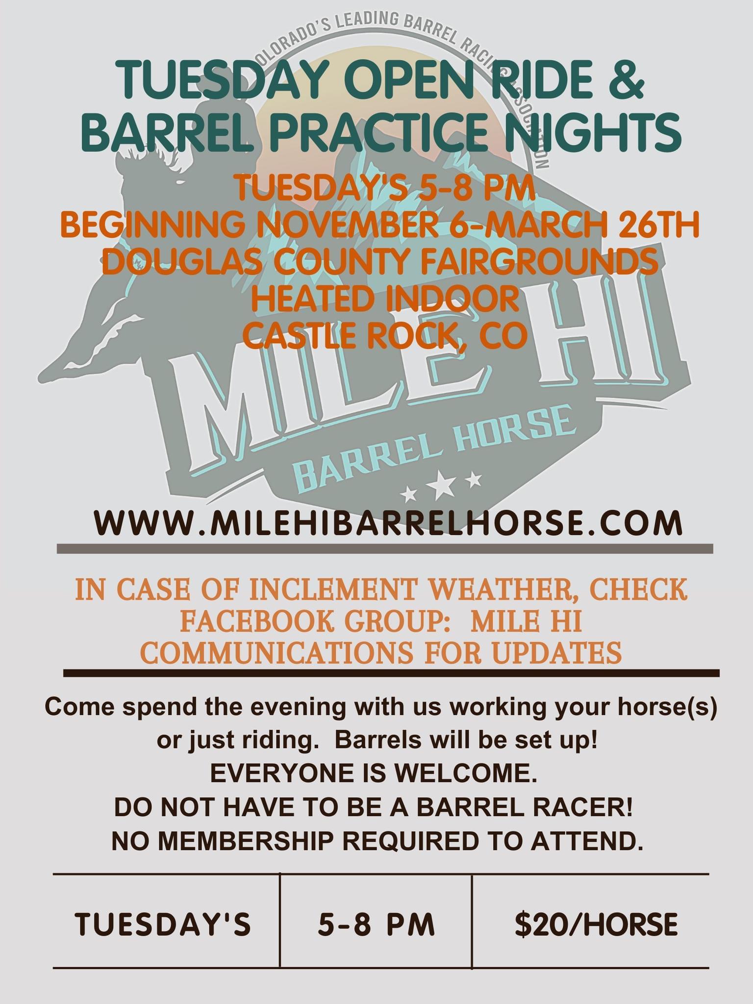 Tuesday Open Ride and Barrel Practice Nights